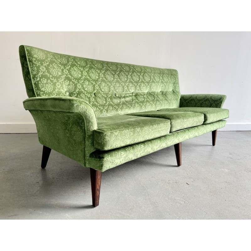 Sofá vintage de 3 plazas en terciopelo verde, años 50