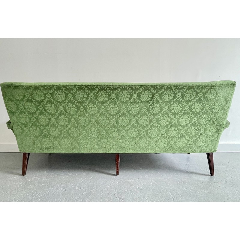 Vintage 3 seater sofa in green velvet, 1950s