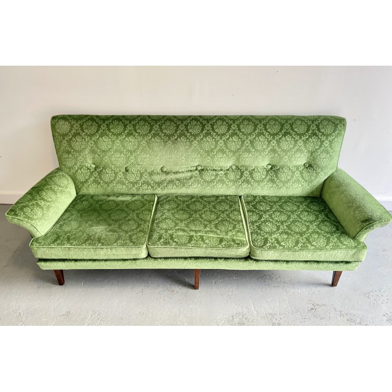 Vintage 3 seater sofa in green velvet, 1950s