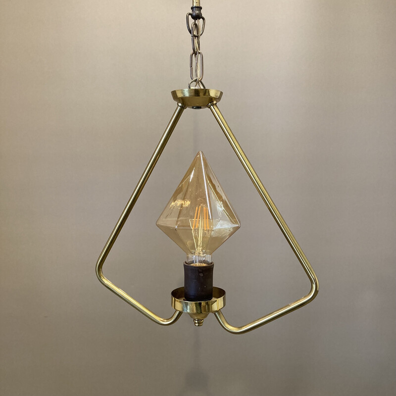 Scandinavische vintage hanglamp van metaal en glas, 1950