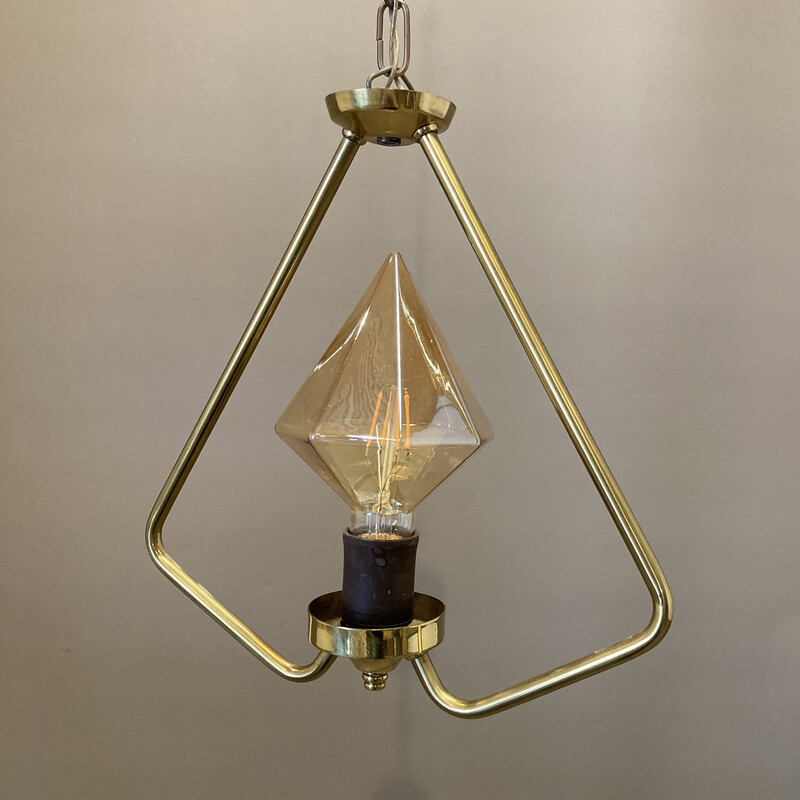 Lámpara de suspensión vintage escandinava de metal y cristal, 1950