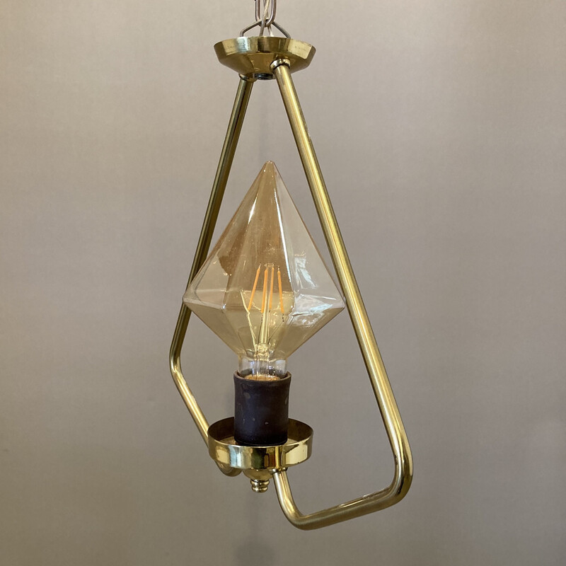 Vintage Scandinavian pendant lamp in metal and glass, 1950s