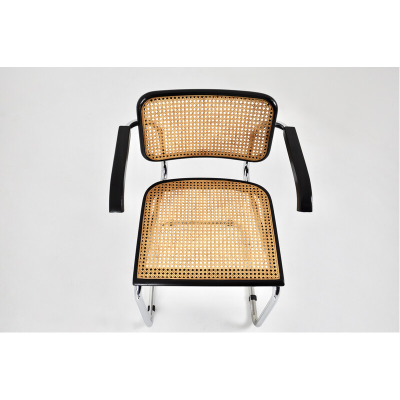 Set di 4 sedie vintage nere in metallo, legno e rattan di Marcel Breuer