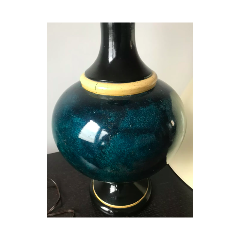 Vintage blue lacquered lamp by Jean Roger