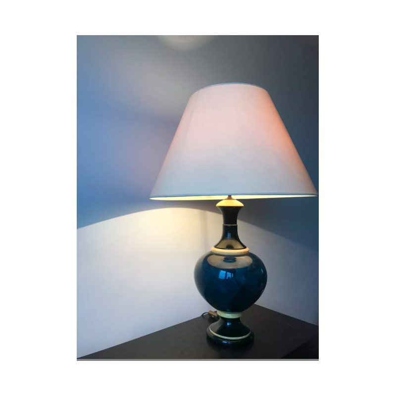 Vintage blue lacquered lamp by Jean Roger