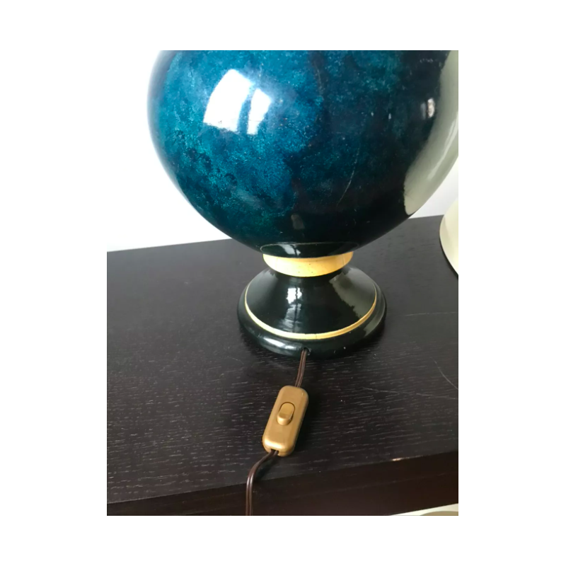 Lampe vintage en laquée bleue par Jean Roger