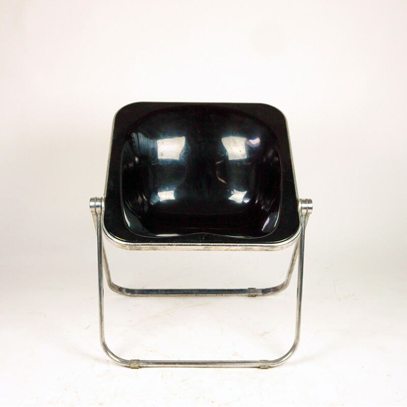 Chaise pliante vintage Plona en plastique noir par Giancarlo Piretti pour Castelli, Italie 1969
