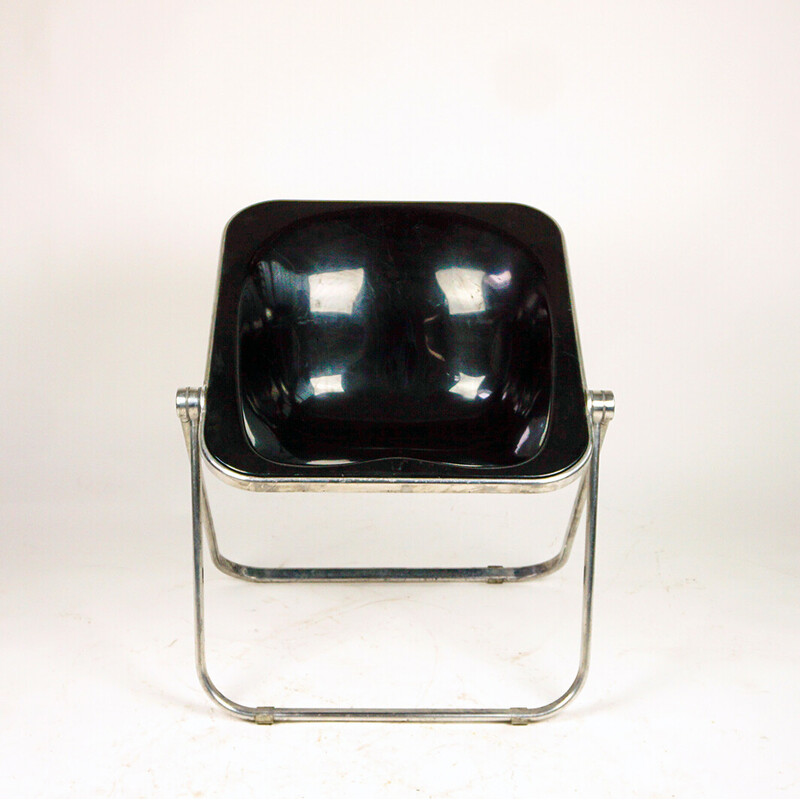 Vintage Plona folding chair in black plastic by Giancarlo Piretti for Castelli, Italy 1969s