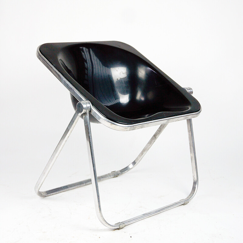 Vintage Plona folding chair in black plastic by Giancarlo Piretti for Castelli, Italy 1969s