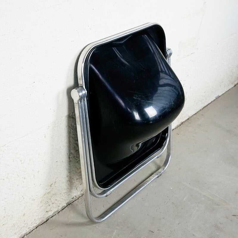 Cadeira dobrável Vintage Plona em plástico preto de Giancarlo Piretti para Castelli, Itália 1969s