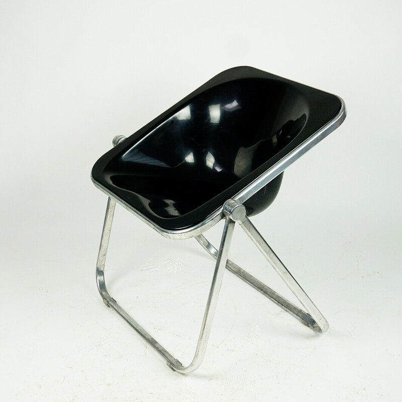 Vintage Plona folding chair in black plastic by Giancarlo Piretti for Castelli, Italy 1969s