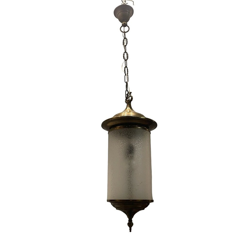Vintage glass and bronze pendant lamp, 1960s