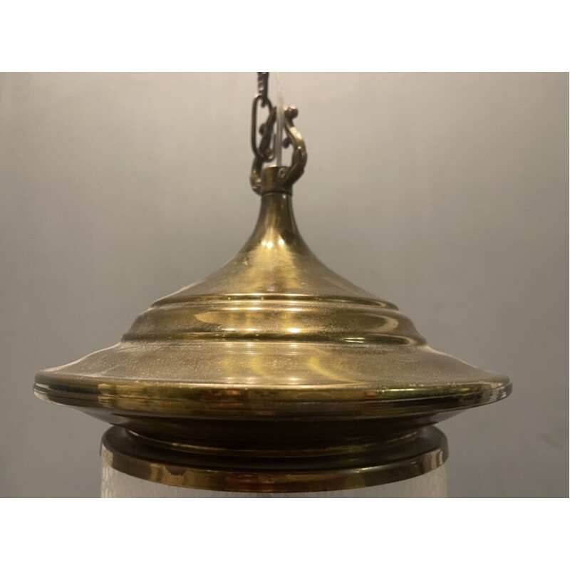 Lampada a sospensione vintage in vetro e bronzo, anni '60