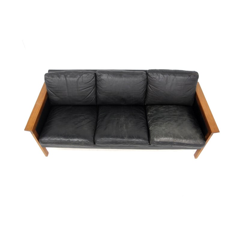 Vintage sofa in teak and leather piour Möbel-Ikéa, Sweden 1960s