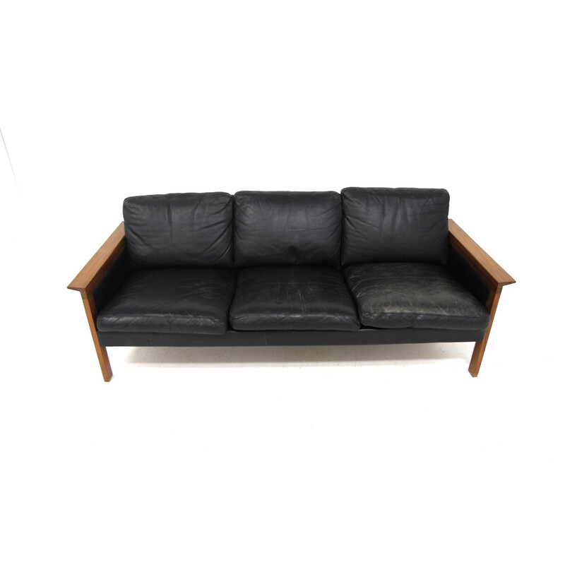 Vintage sofa in teak and leather piour Möbel-Ikéa, Sweden 1960s