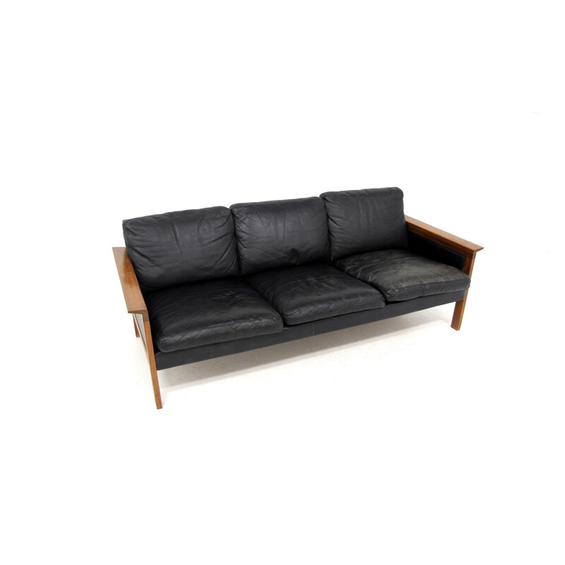 Vintage sofa in teak and leather piour Möbel-Ikéa, Sweden 1960s