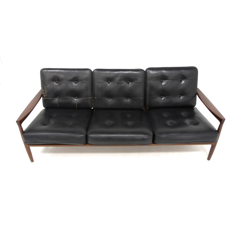 Vintage "Kolding" leather sofa by Erik Wørtz for Möbel-Ikéa, Sweden 1960s