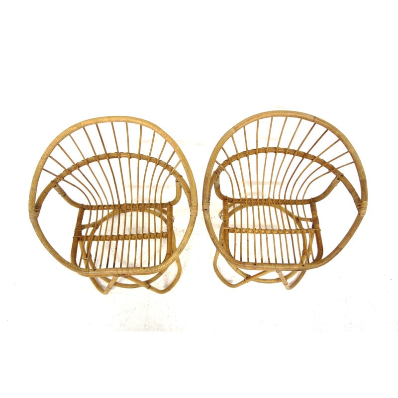 Pair of vintage rattan armchairs, Sweden 1960s