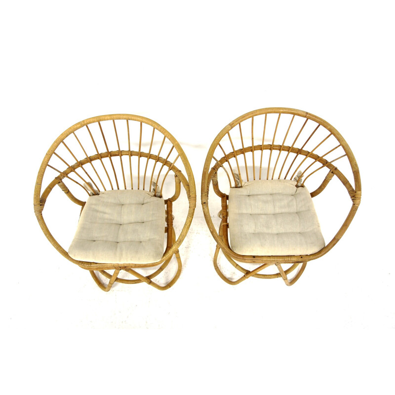 Pair of vintage rattan armchairs, Sweden 1960s