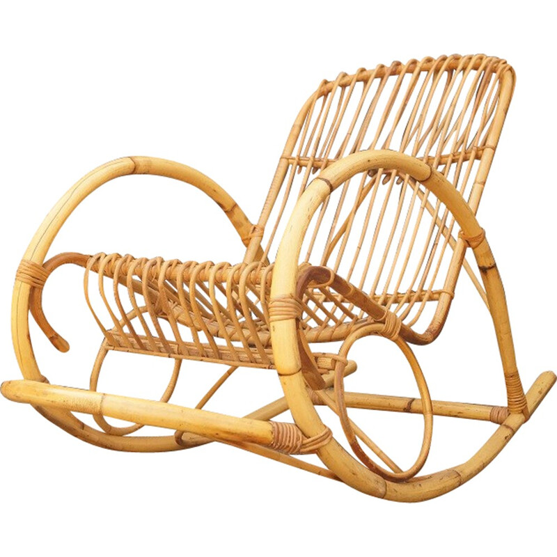 Vintage rattan rocking chair - 1970s