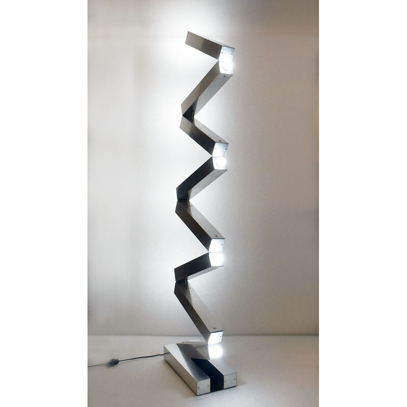 Vintage aluminum floor lamp by Obor Illuminating, 1970s