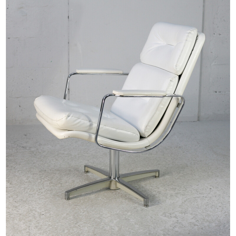 Vintage armchair "Space Age" in steel and leatherette, France 1970