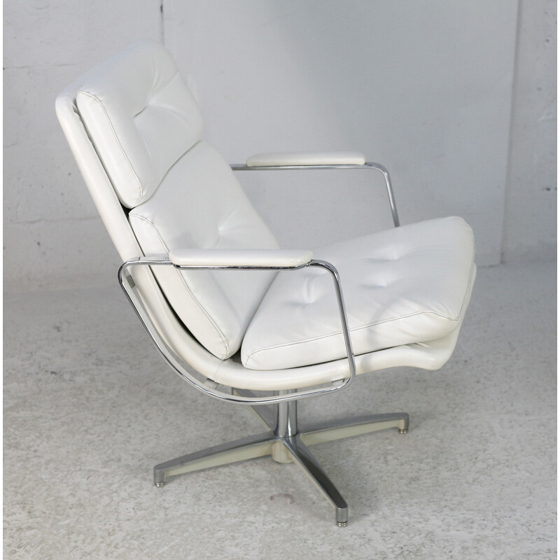 Vintage armchair "Space Age" in steel and leatherette, France 1970