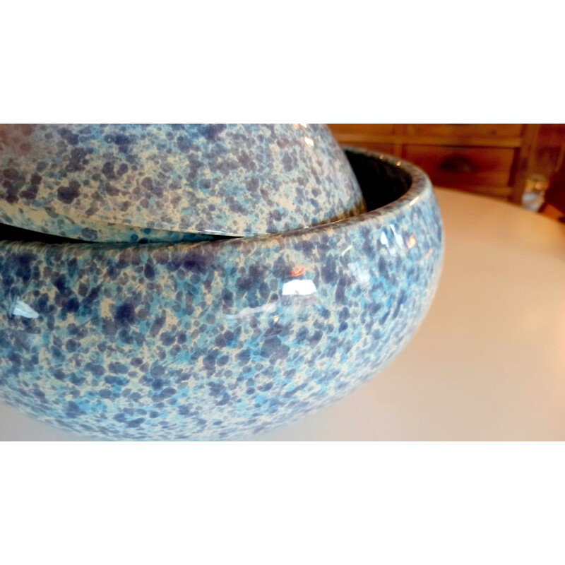 Tarro vintage de cerámica esmaltada azul, 1970-1980