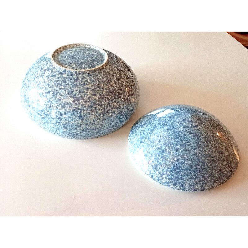 Vasetto vintage in ceramica smaltata blu, 1970-1980