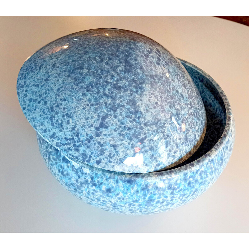 Tarro vintage de cerámica esmaltada azul, 1970-1980