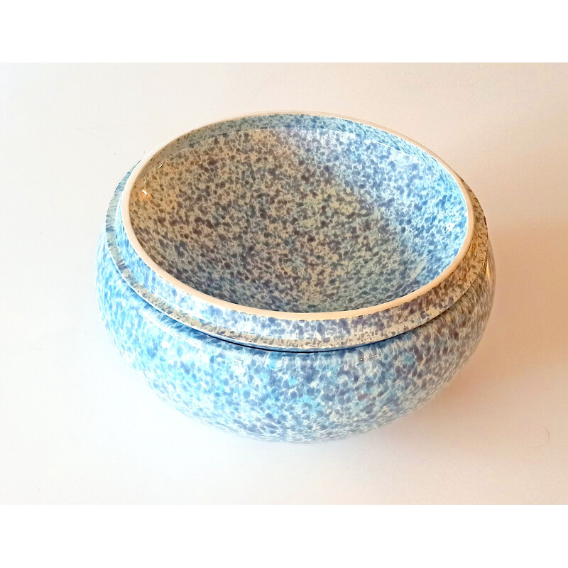 Vasetto vintage in ceramica smaltata blu, 1970-1980