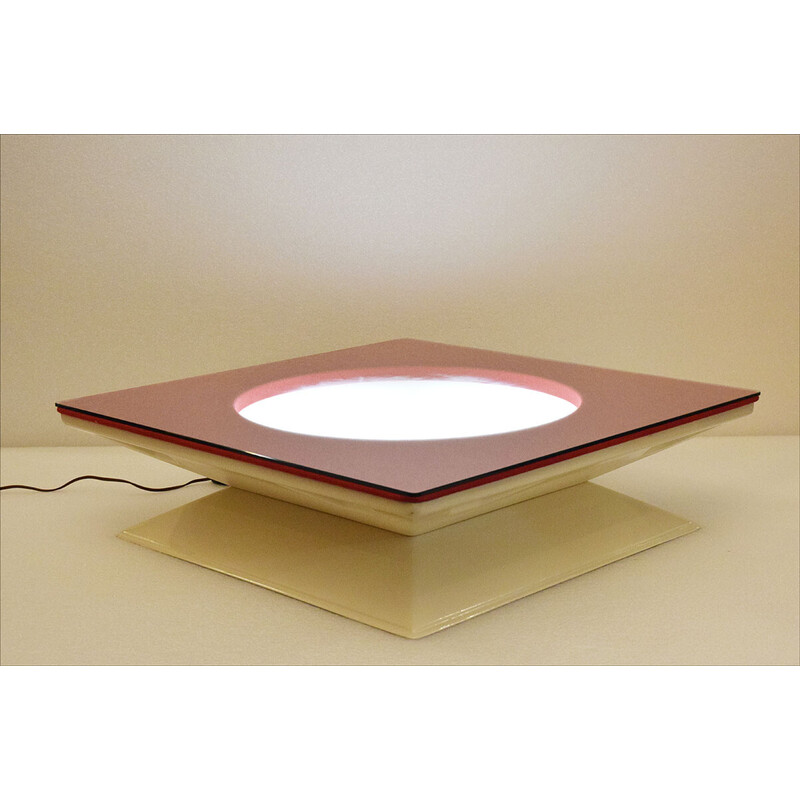 Vintage  luminous coffee table in fiberglass, fabric and plexiglass by Mim, 1970s