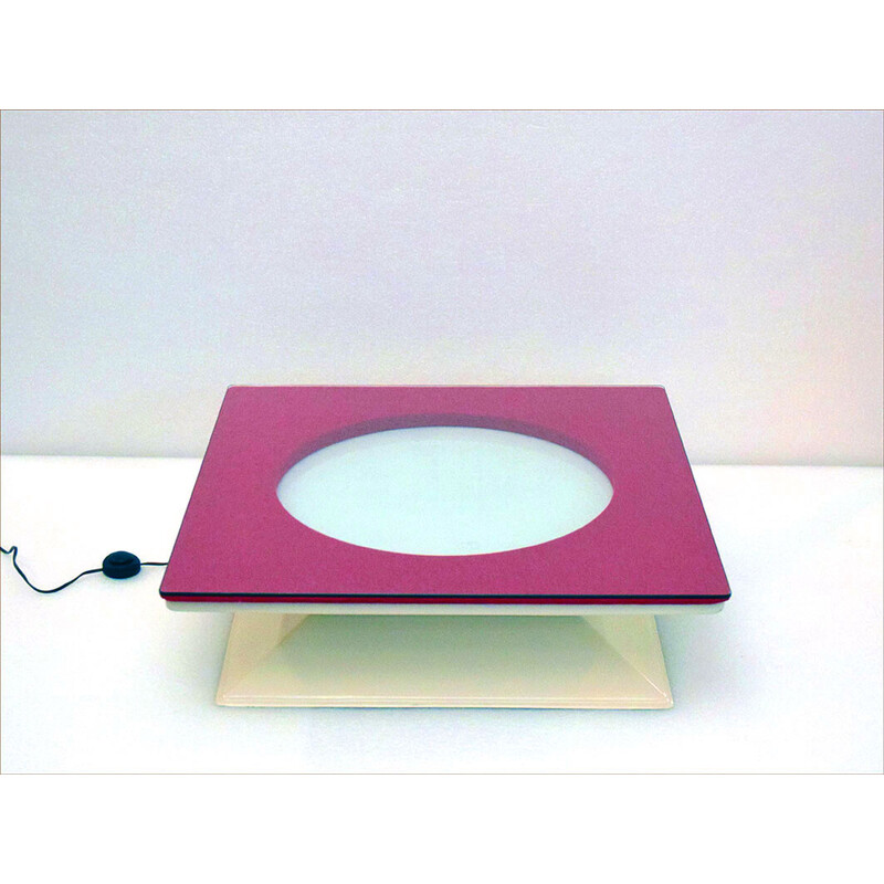 Table basse lumineuse vintage en fibre de verre, tissu et plexiglas par Mim, 1970