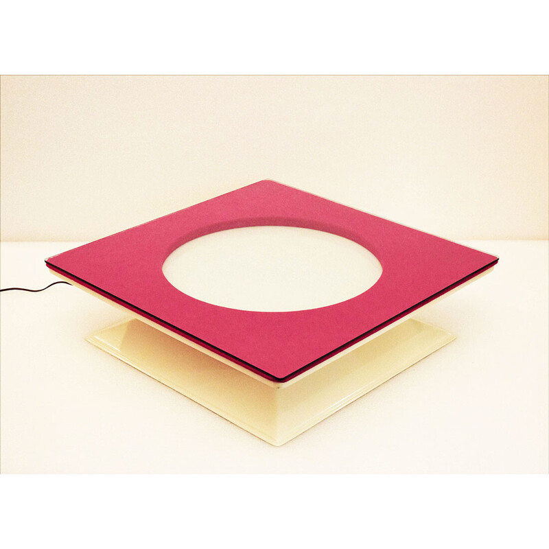 Table basse lumineuse vintage en fibre de verre, tissu et plexiglas par Mim, 1970