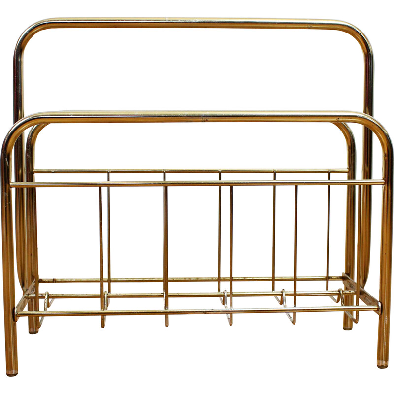 Vintage magazine rack in brass-plated metal, 1970s