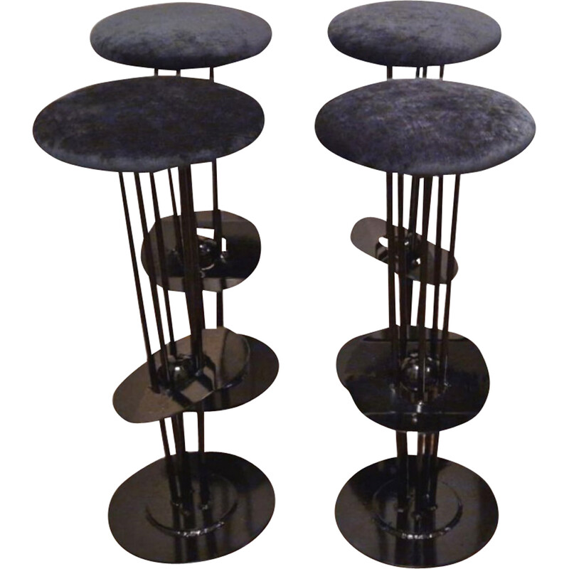 Set of 4 vintage metal bar stools, Belgium 1980s