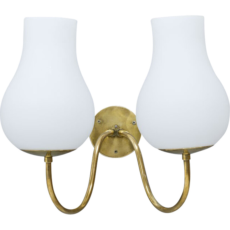 Vintage opaline glass and brass wall lamp, Sweden 1940s