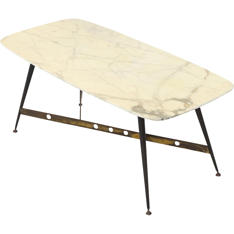 Vintage marble and brass coffee table, Italy 1950s