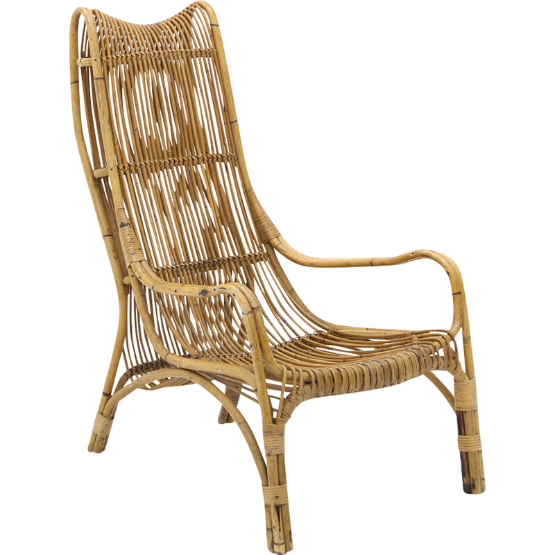 Vintage "527" rattan armchair by Werther Toffoloni and Piero Palange for Gervasoni, 1950s