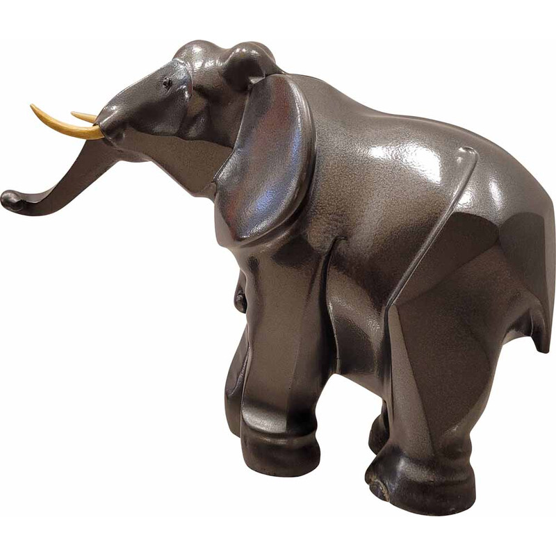 Vintage Art Deco metalen olifant sculptuur Babbitt, Frankrijk