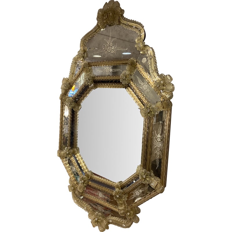 Espelho veneziano Vintage em vidro Murano, Itália