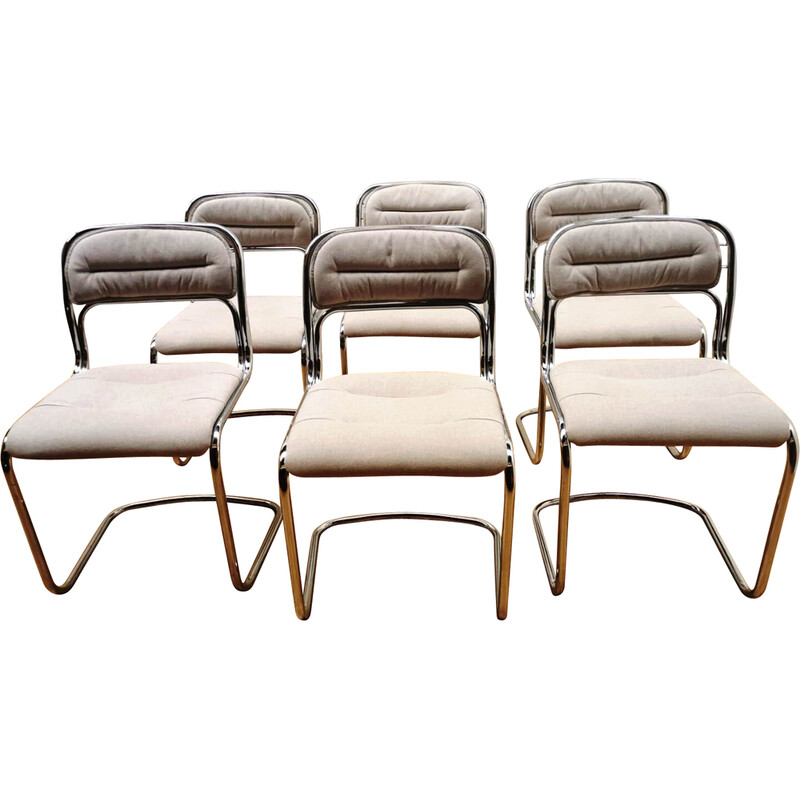 Set di 6 sedie vintage in alluminio cromato e tessuto, 1970