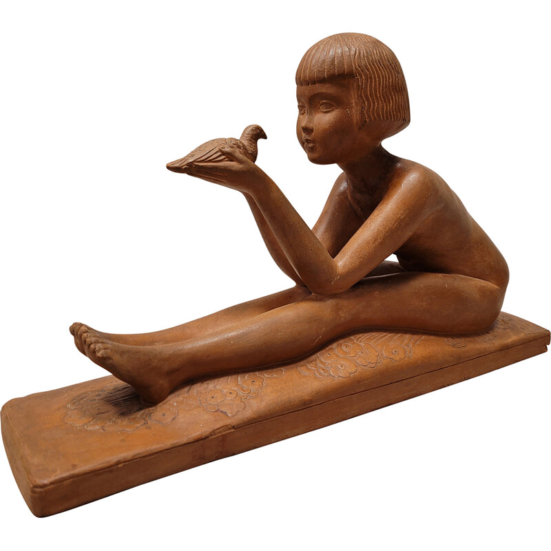 Figurine de fille vintage Art déco en terre cuite par Charles Peyre, France