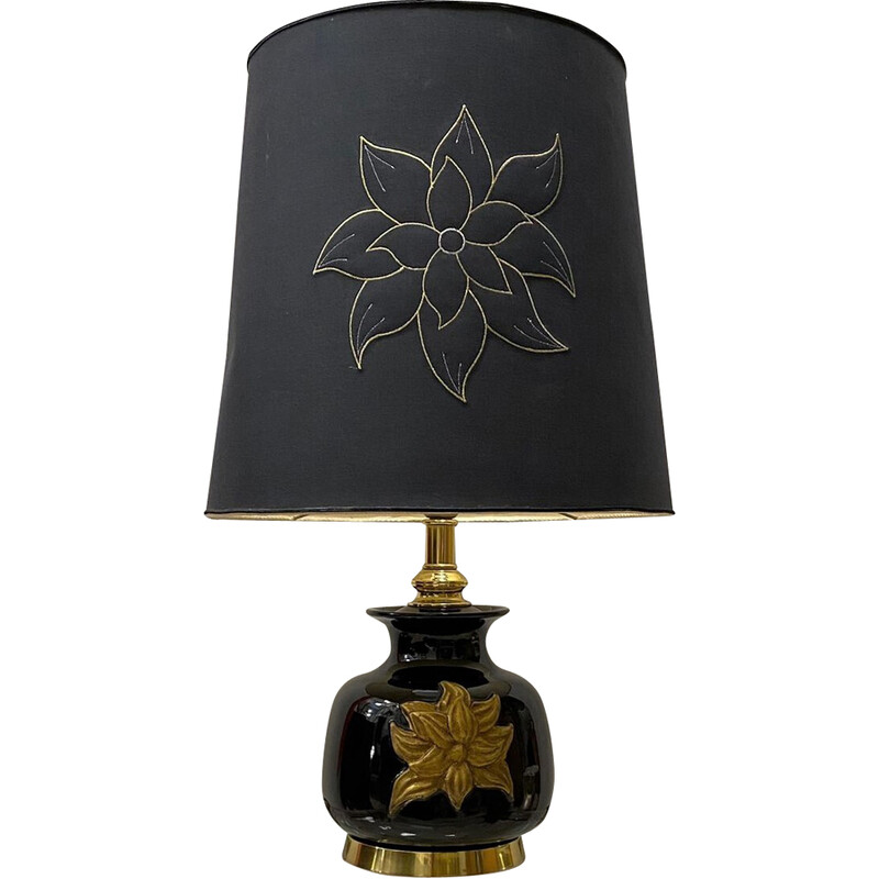 Vintage Italian black ceramic lamp by Cenacchi, Italy 1970