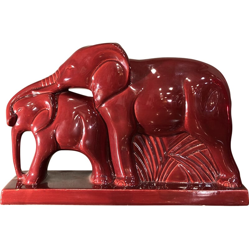 Vintage Art Deco sculpture "Couple of elephants" by Charles Lemanceau, France 1930