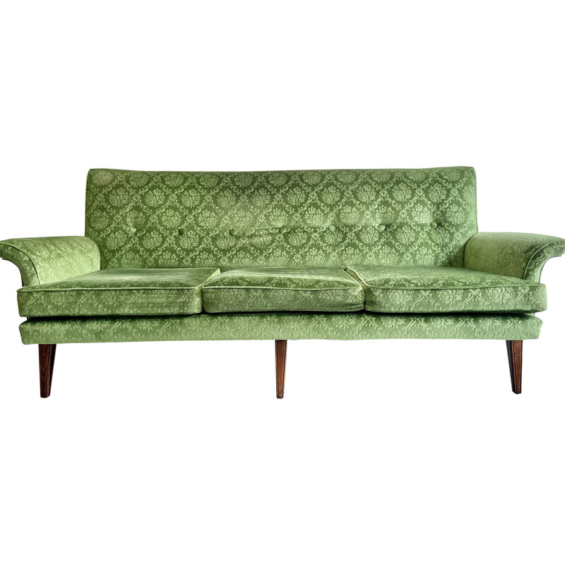 Vintage 3 seater sofa in green velvet, 1950s
