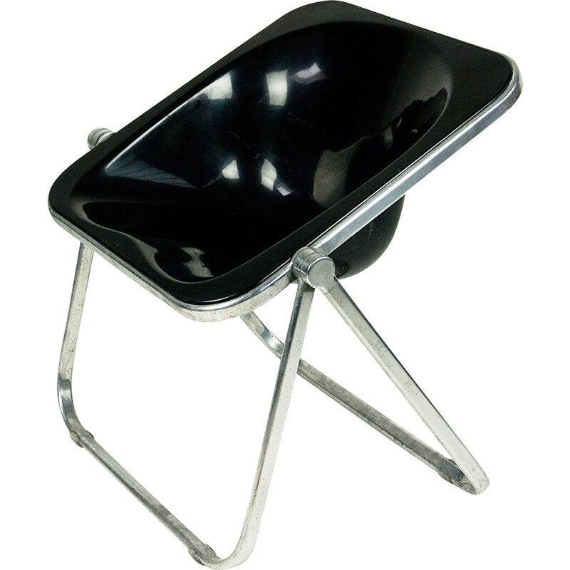 Vintage Plona folding chair in black plastic by Giancarlo Piretti for Castelli, Italy 1969s