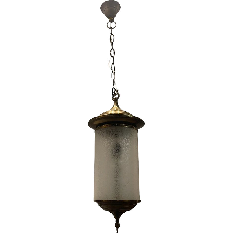 Lámpara colgante vintage de cristal y bronce, años 60