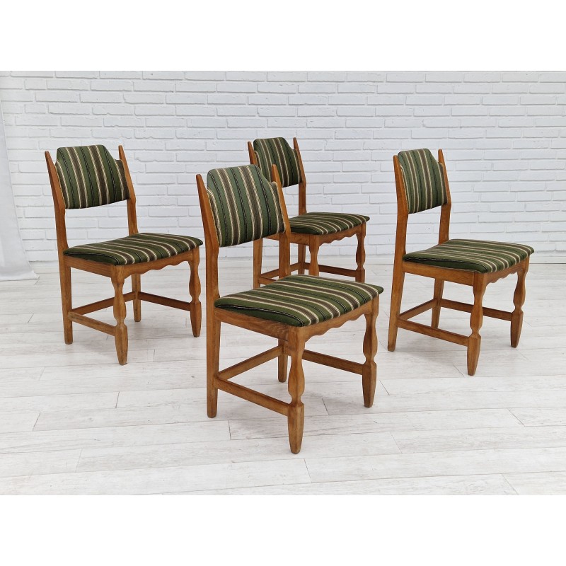 Set di 4 sedie vintage danesi in legno di quercia e lana, anni '60
