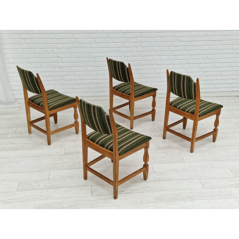 Ensemble de 4 chaises danoises vintage en bois de chêne et laine, 1960